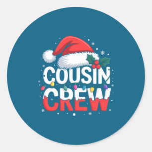 Cousin Crew Christmas Reindeer Antlers Hat Lights  Classic Round Sticker