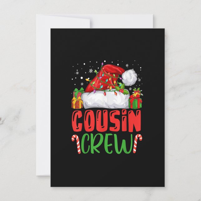 Cousin Crew Christmas Santa Hat Lights Xmas Kids B Invitation (Front)