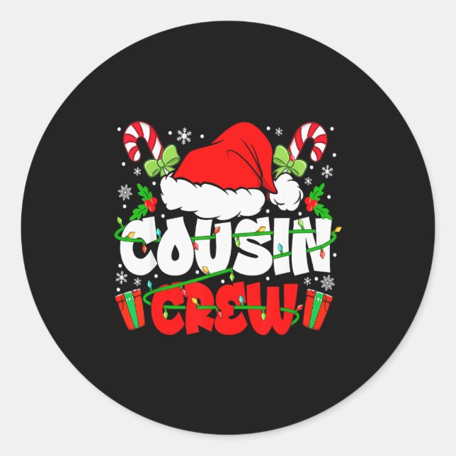 Cousin Crew Christmas Santa Hat Lights Xmas Men Bo Classic Round Sticker (Front)