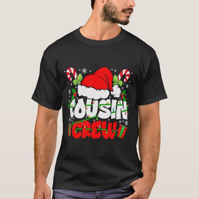 Cousin Crew Christmas Santa Hat Lights Xmas Men Bo T-Shirt (Front)