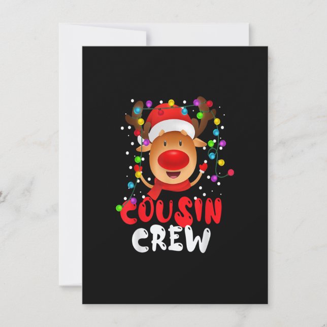 Cousin Crew Christmas Santa Hat Reindeer Matching  Invitation (Front)