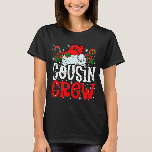 Cousin Crew Christmas Santa Hat Xmas Lights Men Bo T-Shirt (Front)