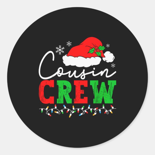 Cousin Crew Christmas Xmas Lights Family Matching  Classic Round Sticker (Front)