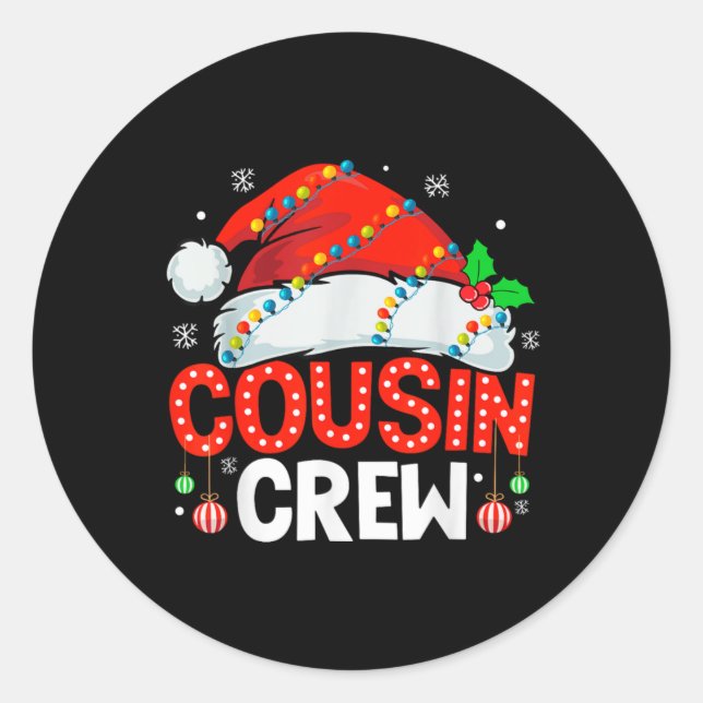 Cousin Crew Christmas Xmas Lights Family Matching  Classic Round Sticker (Front)