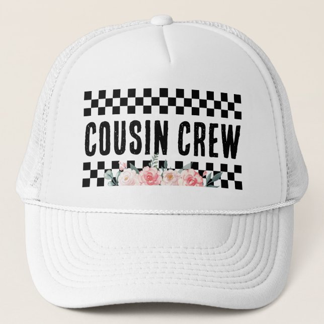 Cousin Crew Matching Retro Floral Family Reunion Trucker Hat (Front)