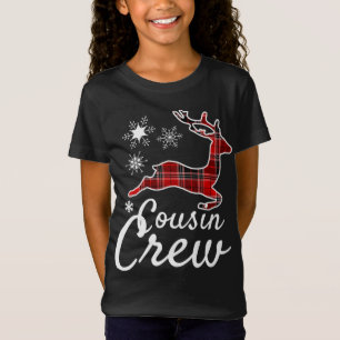 Cousin Crew Plaid Reindeer Christmas Red Black Paj T-Shirt