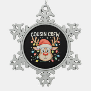 Cousin Crew Reindeer Christmas Xmas Lights Holiday Snowflake Pewter Christmas Ornament