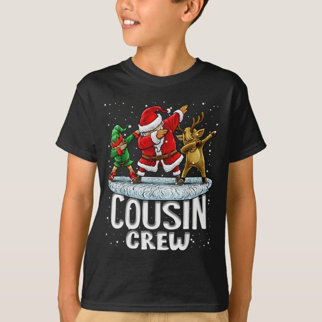 Cousin Crew Santa Elf Dabbing Matching Family Chri T-Shirt (Front)