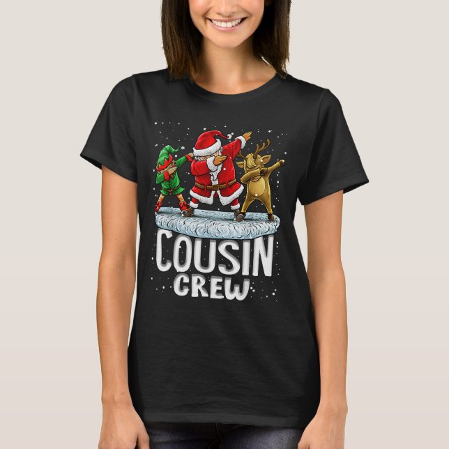 Cousin Crew Santa Elf Dabbing Matching Family Chri T-Shirt (Front)