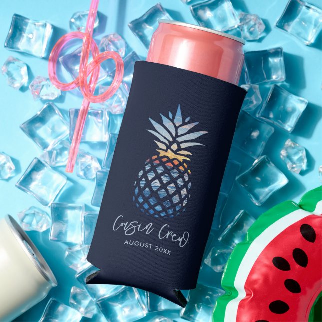 Cousin Crew Sunset Beach Pineapple Family Reunion Seltzer Can Cooler (In Situ Summer)