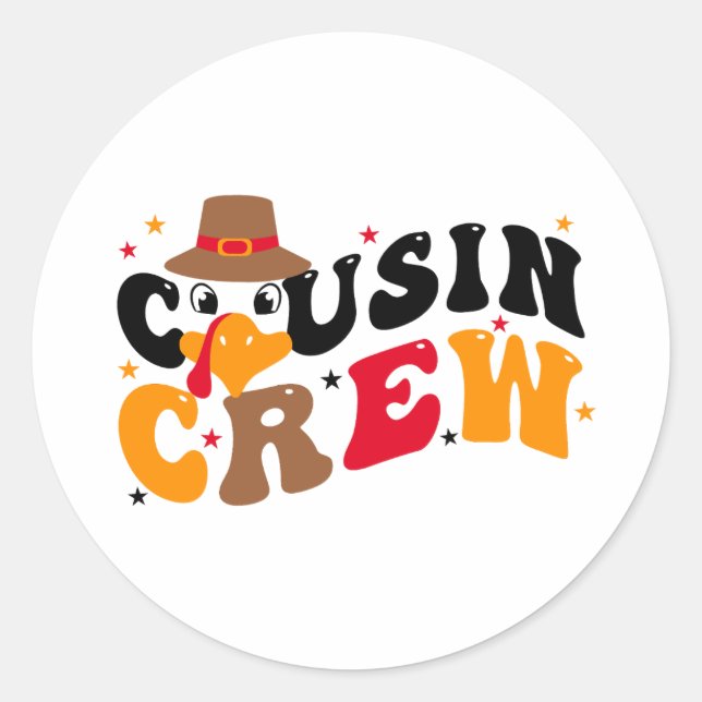 Cousin Crew Thanksgiving Classic Round Sticker (Front)