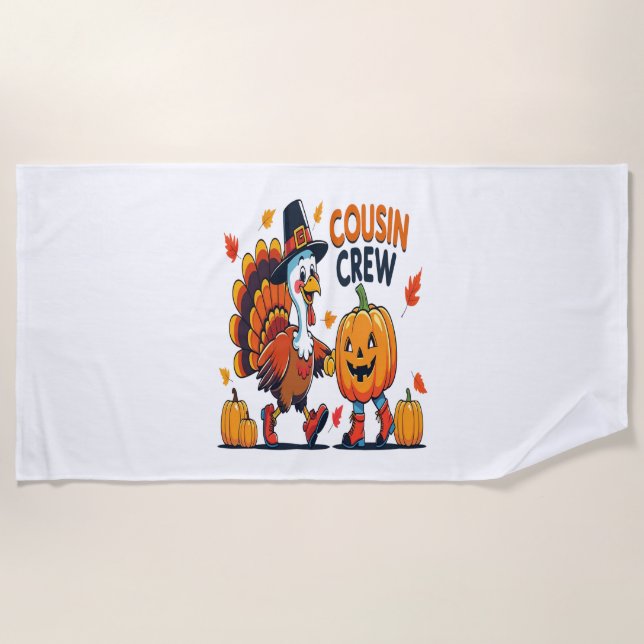 Cousin Crew Thanksgiving Pumpkin Beach Towel (Front)
