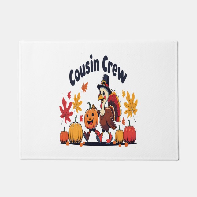 Cousin Crew Thanksgiving Pumpkin Doormat (Front)