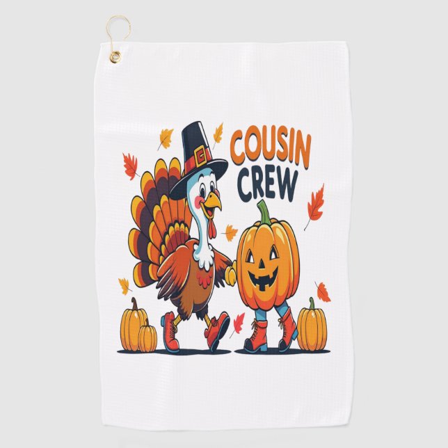 Cousin Crew Thanksgiving Pumpkin Golf Towel (Front)