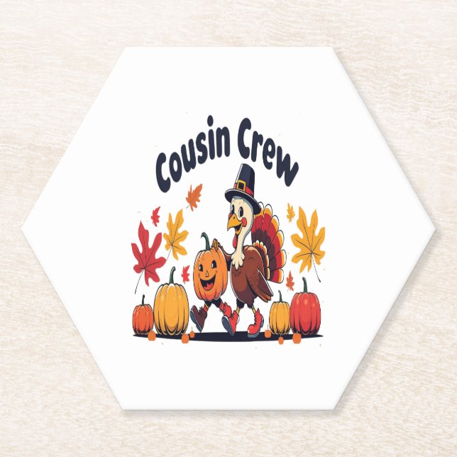 Cousin Crew Thanksgiving Pumpkin Paper Coaster (Front)