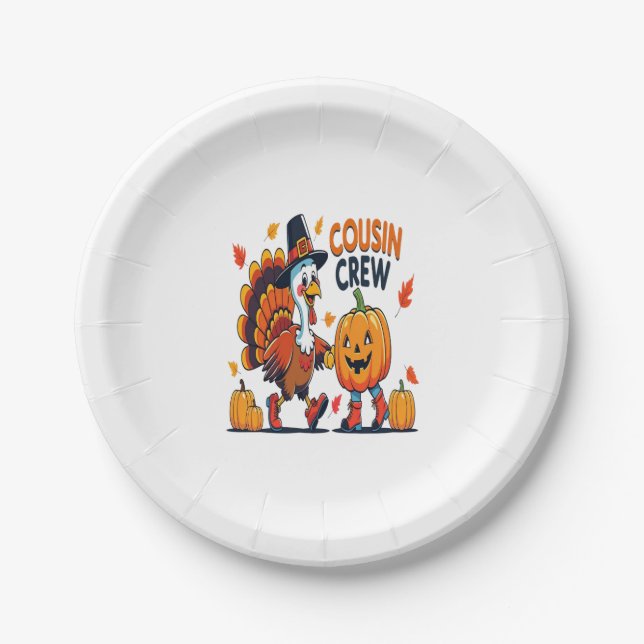 Cousin Crew Thanksgiving Pumpkin Paper Plate (Front)