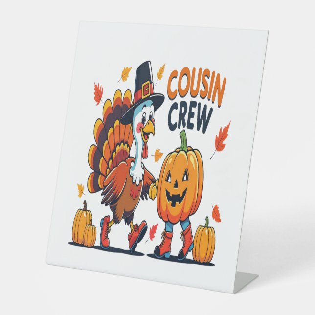 Cousin Crew Thanksgiving Pumpkin Pedestal Sign (Front)