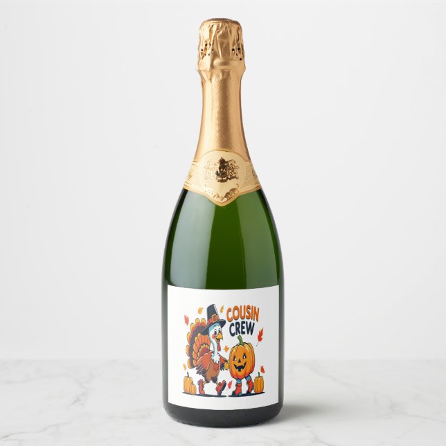 Cousin Crew Thanksgiving Pumpkin Sparkling Wine Label (Front)