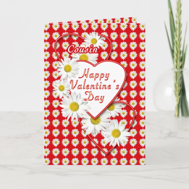 Cousin Daisies and Hearts Valentine Card (Front)