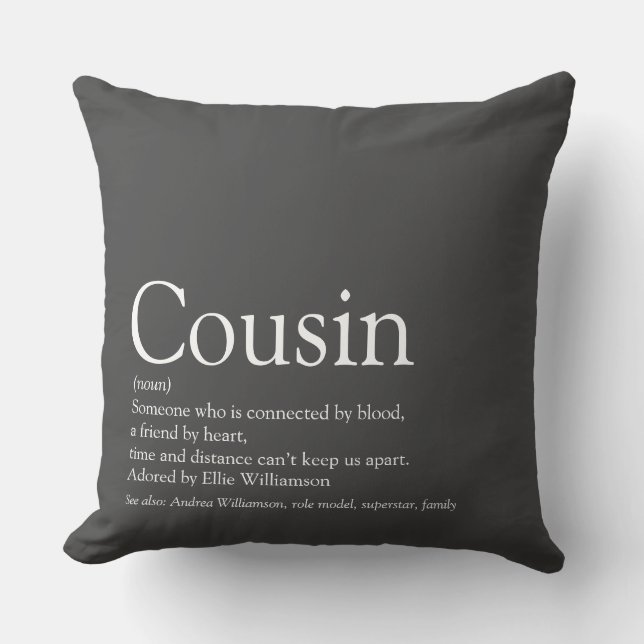 Cousin Definition Saying Quote Large Cushion (Front)