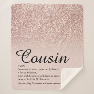 Cousin Definition Script Rose Gold Glitter Sherpa Blanket