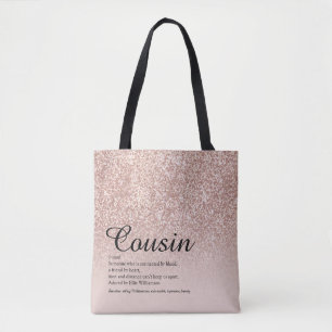 Cousin Definition Script Rose Gold Glitter Tote Bag