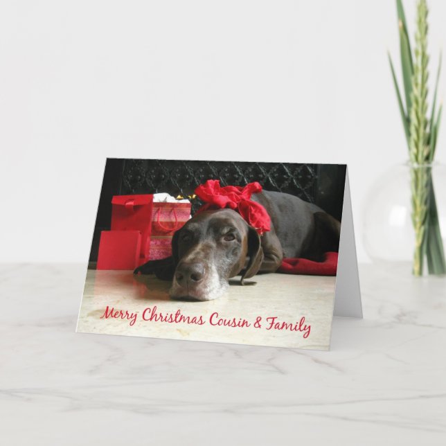 Cousin & Family merry christmas pointer and gifts Holiday Card (Front)