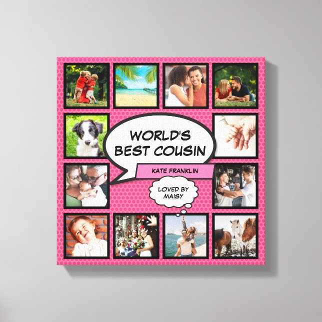 Cousin Fun Girly Pink Cool Comic Photo Collage Canvas Print (Front)