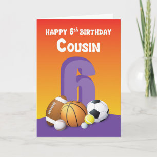 Cousin Girl 6th Birthday Sports Balls Card