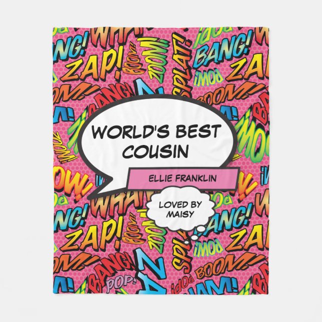 Cousin Girly Pink Fun Cool Comic Typographic Fleece Blanket (Front)