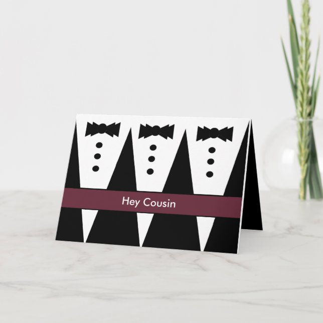 COUSIN Groomsmen Invitation with Three Tuxedos (Front)