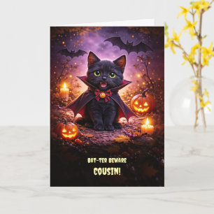 Cousin Halloween Cute Little Black Kitten Vampire Card