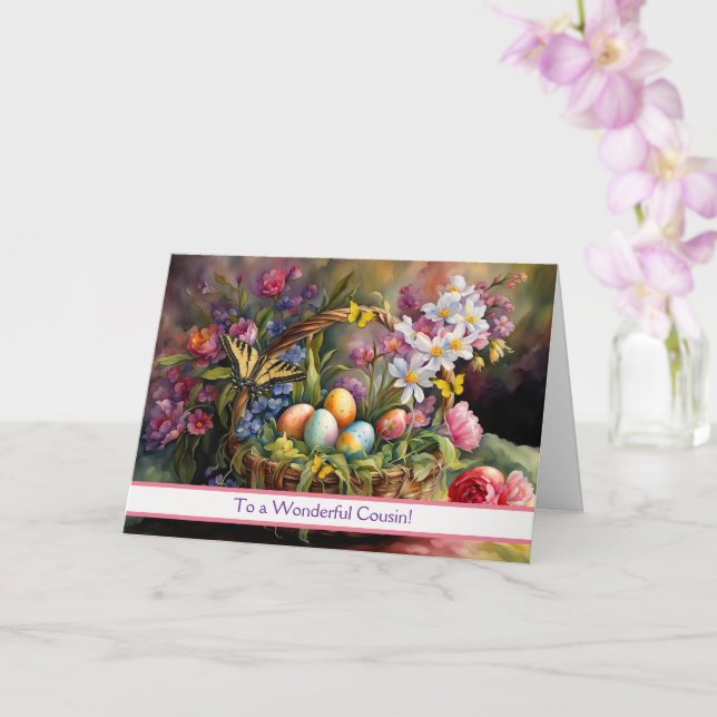 Cousin Happy Easter Pretty Easter Basket  Card (Orchid)
