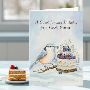 Cousin Happy January Birthday Red Breasted Bird Card