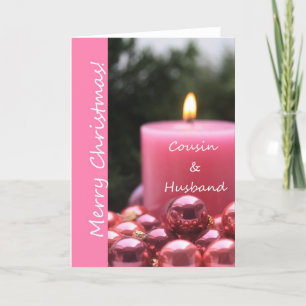 Cousin & Husband pink ornament christmas card