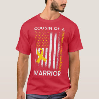 Cousin Of A Warrior Childhood Cancer Awareness fla T-Shirt