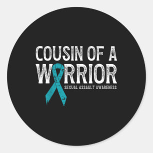 Cousin Of A Warrior Ual Ault Awareness Teal Ribbon Classic Round Sticker