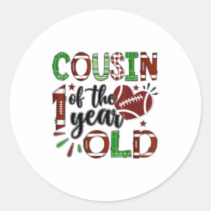 Cousin Of The 1 Year Old Football 1st Birthday Boy Classic Round Sticker