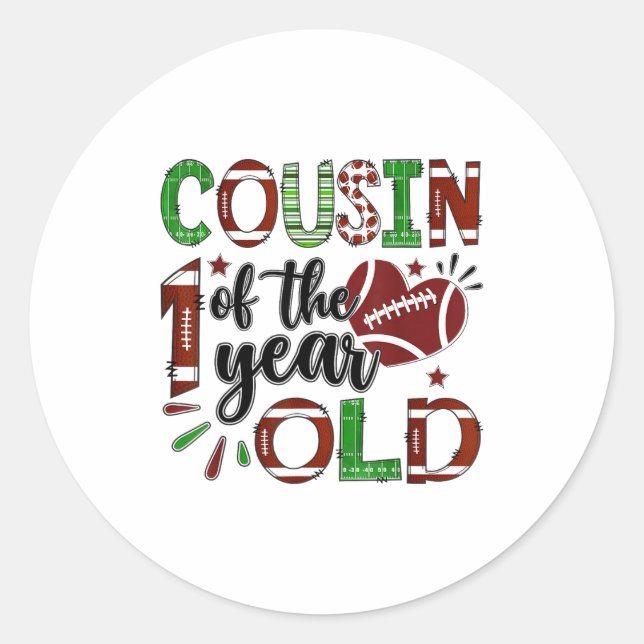 Cousin Of The 1 Year Old Football 1st Birthday Boy Classic Round Sticker (Front)