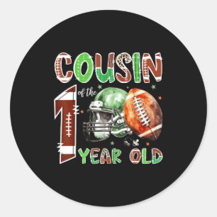 Cousin Of The 1 Year Old Football 1st Birthday Boy Classic Round Sticker