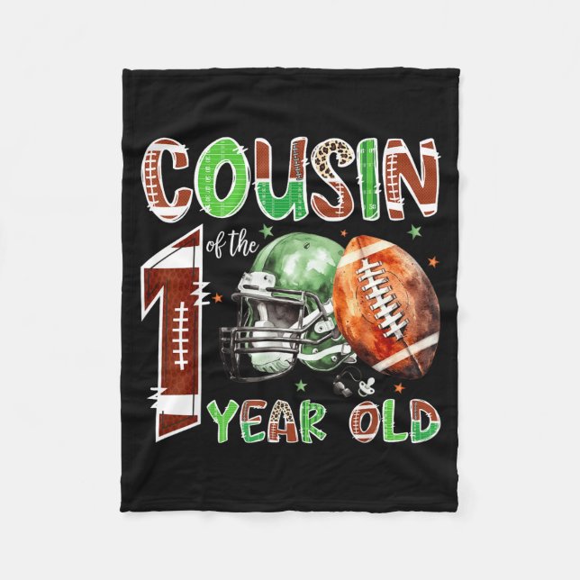 Cousin Of The 1 Year Old Football 1st Birthday Boy Fleece Blanket (Front)