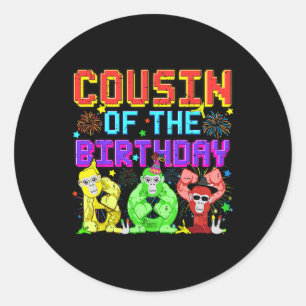 Cousin Of The Birthday Boy Gorilla Game Cute Famil Classic Round Sticker