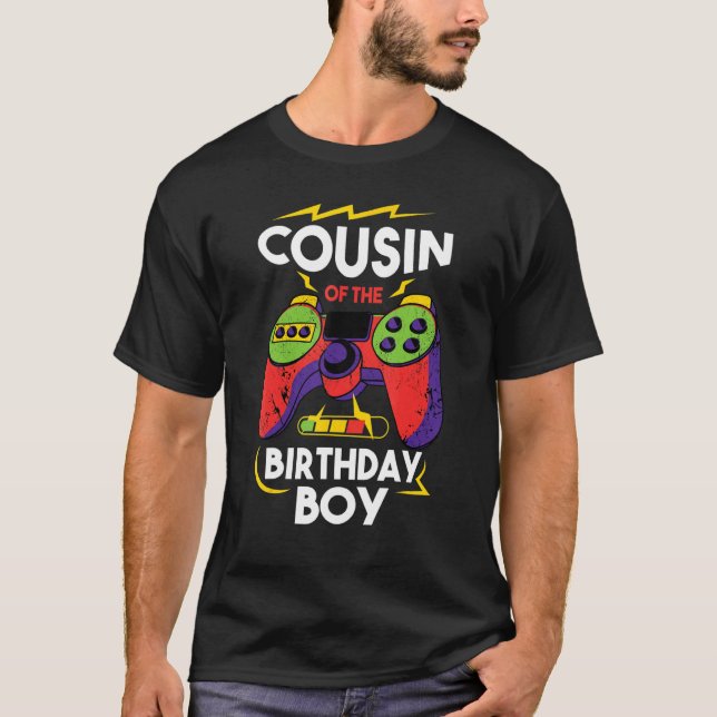 Cousin of the Birthday Boy Matching Video Gamer Bi T-Shirt (Front)