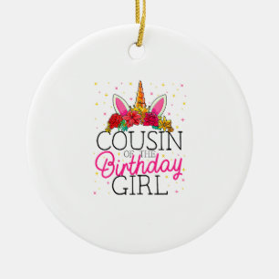 Cousin of the Birthday Girl Unicorn Birthday T-Shi Ceramic Tree Decoration
