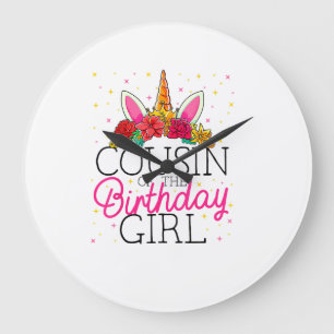 Cousin of the Birthday Girl Unicorn Birthday T-Shi Large Clock