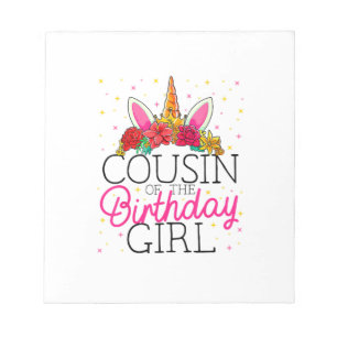 Cousin of the Birthday Girl Unicorn Birthday T-Shi Notepad