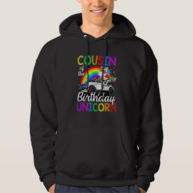Cousin Of The Birthday Unicorn Monster Truck Hoodie (Front)