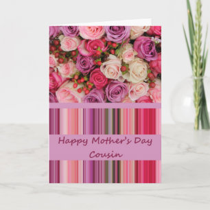 Cousin Pastel roses & stripes Mother's Day Card