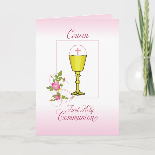 Cousin Pink First Holy Communion, Chalice, Host Card (Front)
