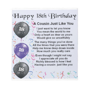 Cousin Poem 18th Birthday Notepad